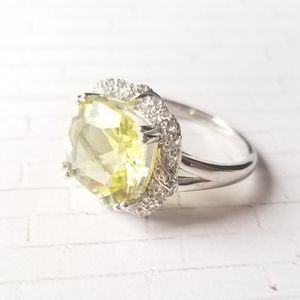 Lemon Quartz and White Zircon Ring Size 7